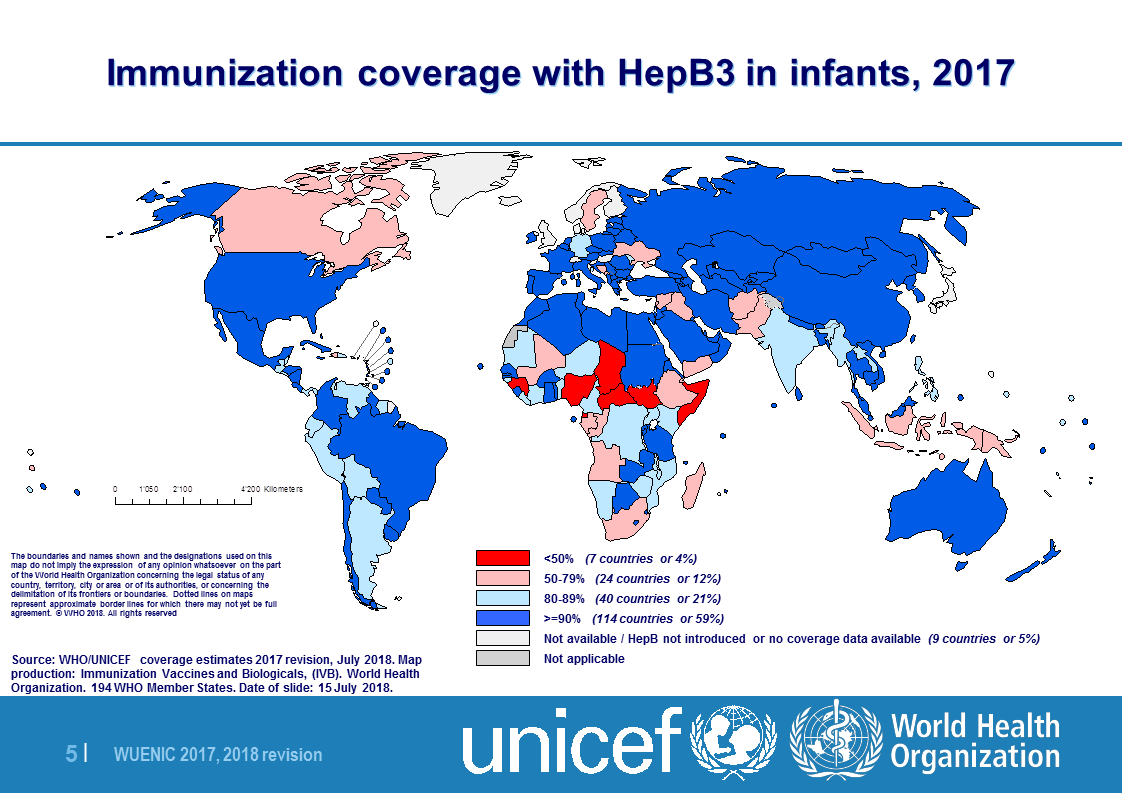 定期接種でB型肝炎ワクチンを3回接種する世界の割合2017